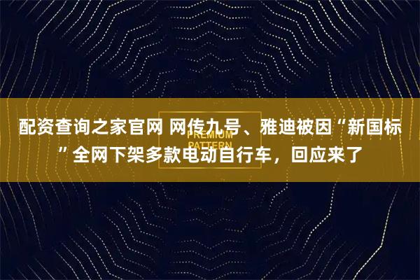 配资查询之家官网 网传九号、雅迪被因“新国标”全网下架多款电动自行车，回应来了